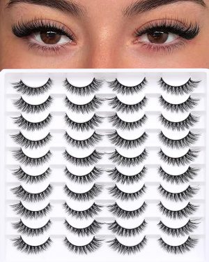 Azenlo False Eyelashes 20 Pairs Wispy Lashes Faux Mink Lashes 14mm 3D Fluffy Cat Eye Lashes (style 20-061)